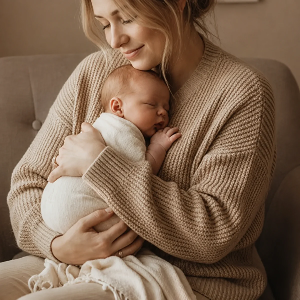 Mãe com bebê no colo em acompanhamento no pós-parto
